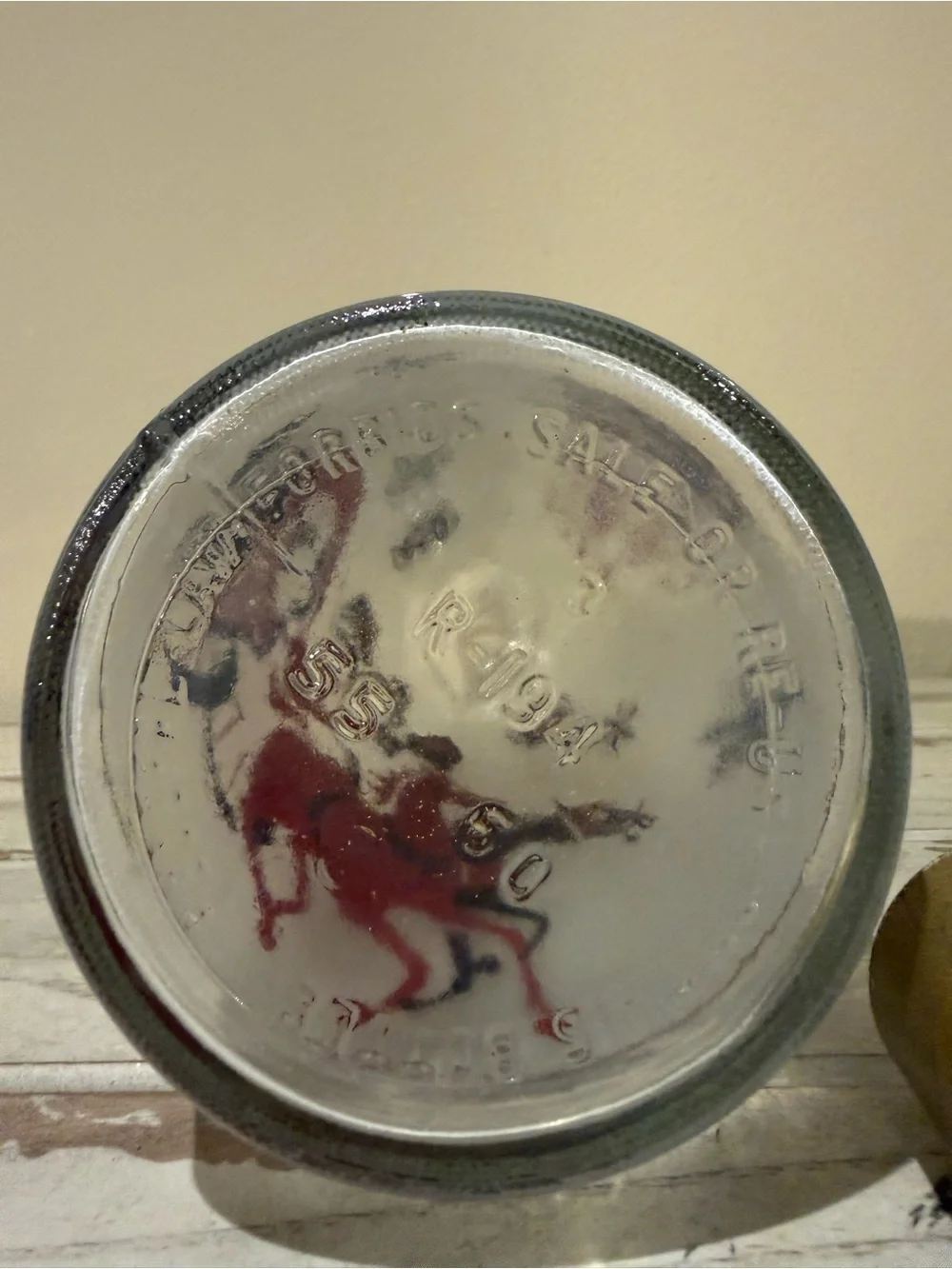 Vintage Frosted Glass Decanter Russian Troika Sleigh Gold Red Barware